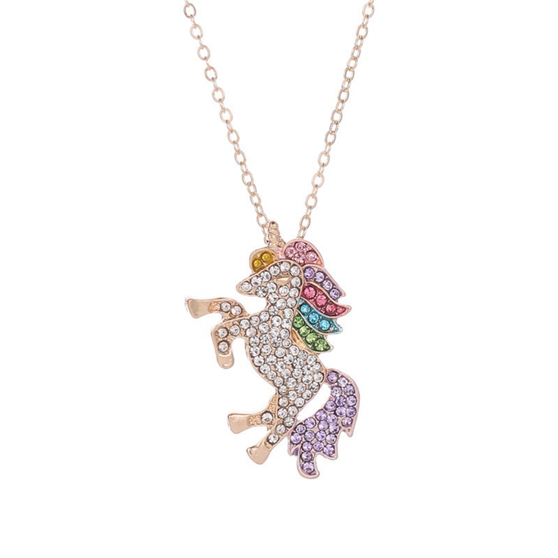 Kalung Rantai Liontin Unicorn Warna Pelangi Untuk Wanita