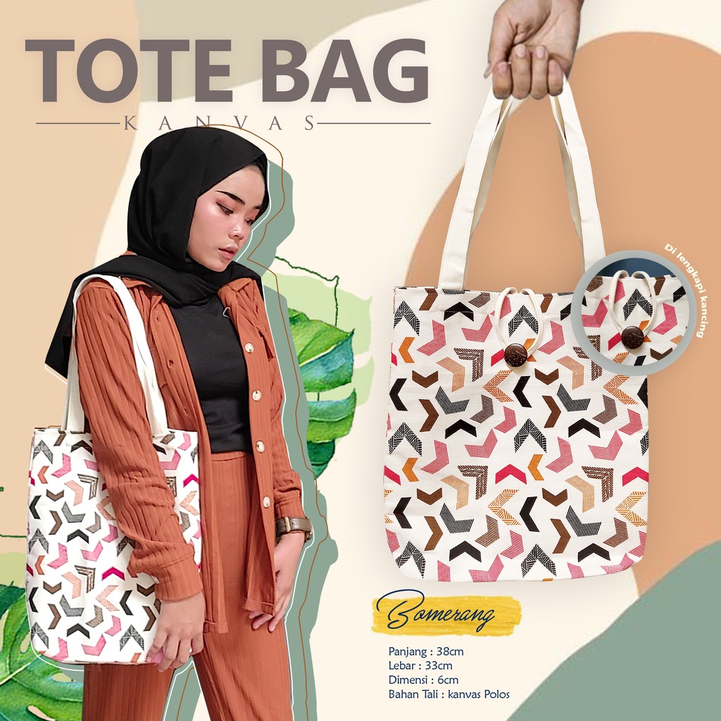 Totebag Kanvas Motif  33cm x 38cm x 6cm / Tas Kanvas Motif / Totebag dengan Lebar Alas 6cm Berbagai Motif