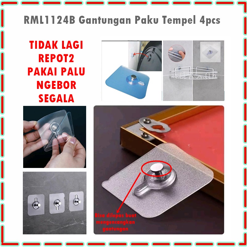 Gantungan Paku Tempel/Magic Hook/Magic Baut Tempelan 4pcs