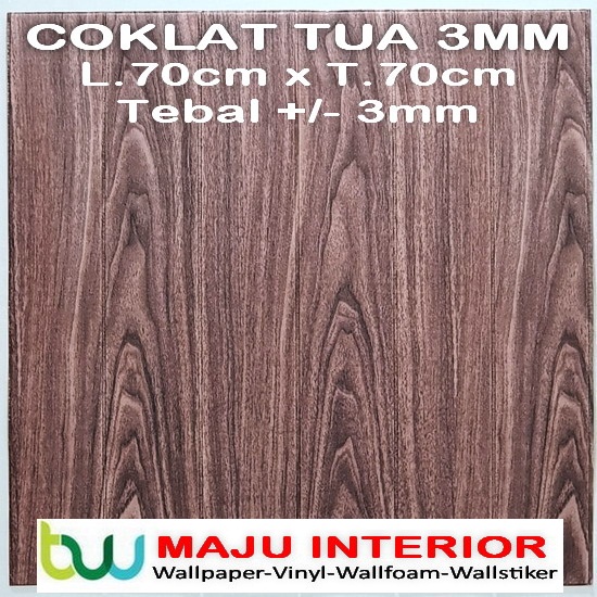 Wallpaper 3D Bata 70x77 cm Walpaper Dinding 3D Brick Foam Motif Anak Doraemon Hello Kitty Stiker-Kayu Coklat Tua 3mm