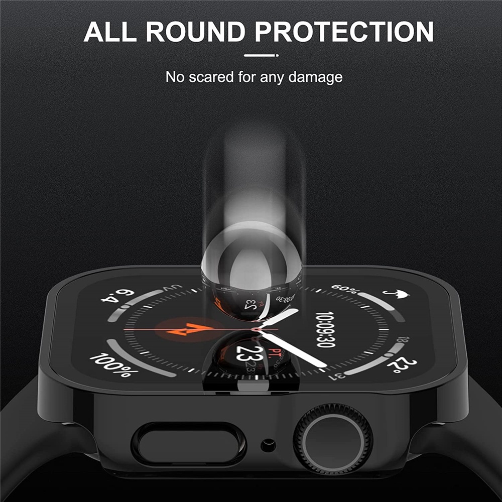 Case Pelindung Layar Tempered Glass Anti Air 44mm 45mm Untuk apple watch SE 7 6 SE 5 4 40mm 41mm