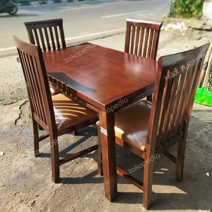 Kursi Kayu - Meja Makan Kayu Jati Lando Minimalis 4 Kursi