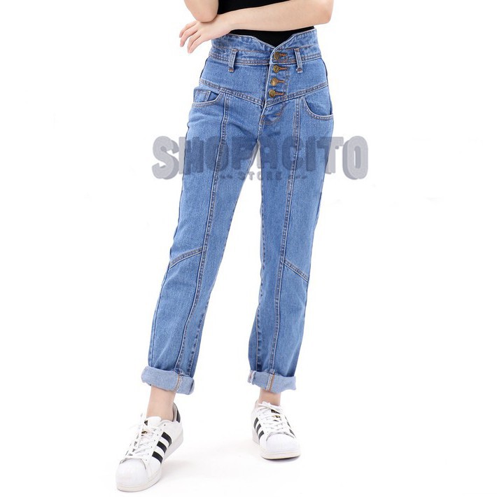 CELANA BOYFRIEND JEANS GARIS VERTICAL KANCING DEPAN BF GAYATA