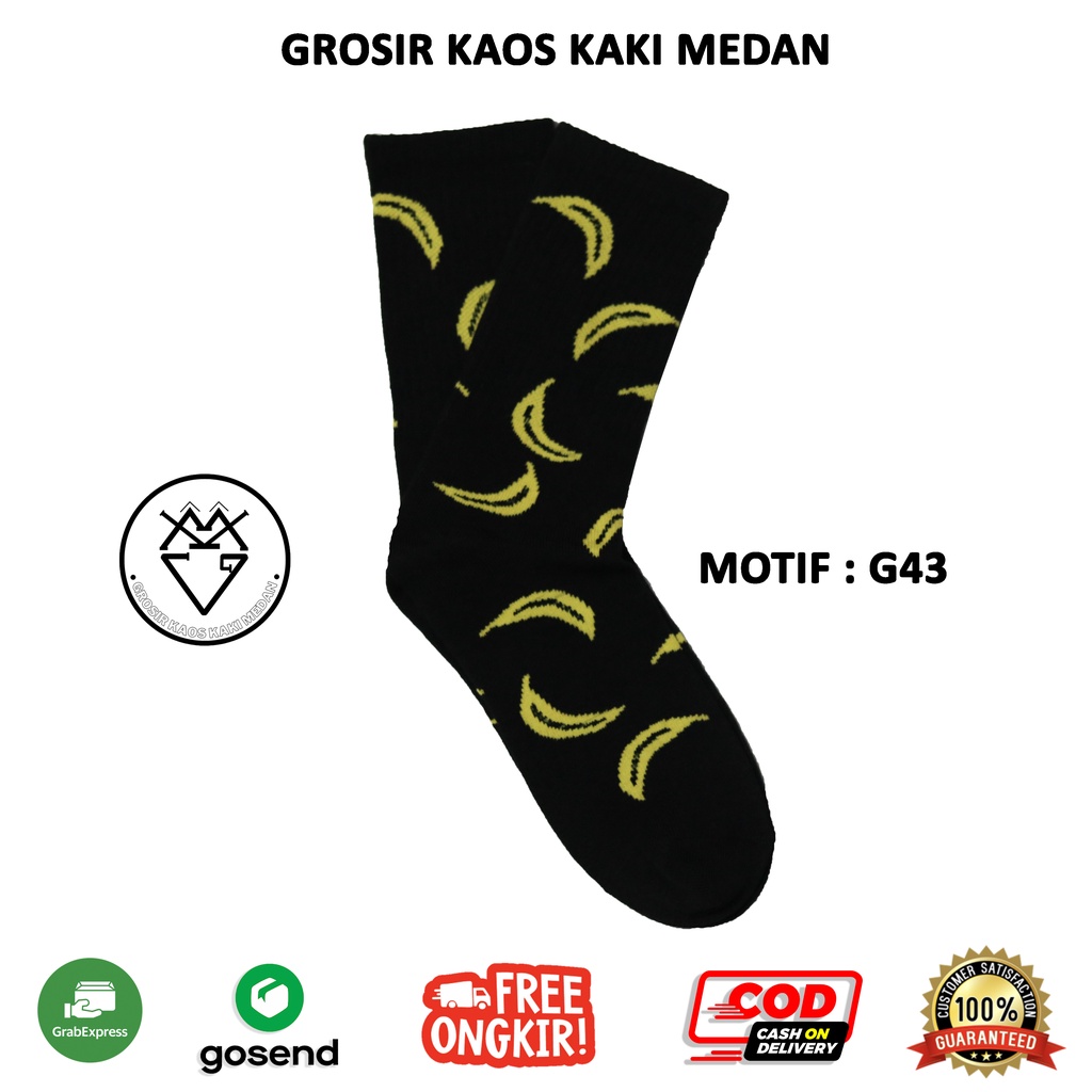 DISKON KAOS KAKI SKATE OLDSCHOOL MOTIF PISANG HITAM STRIPE G43 CEWEK COWOK GROSIR MEDAN