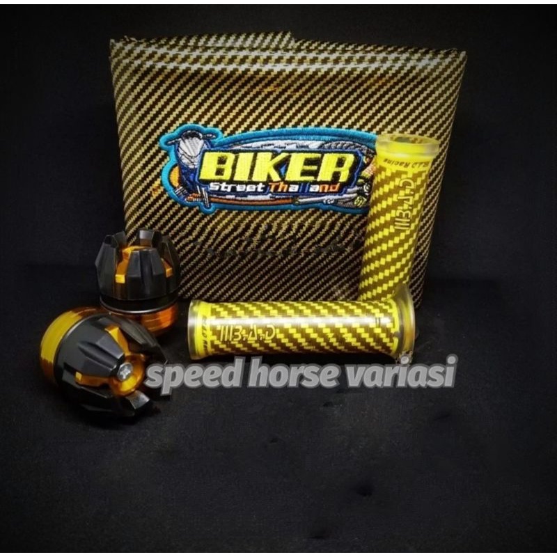 Paket 3item Handgrip bad karbon+kulit jok biker+Jalu as roda depan Universal