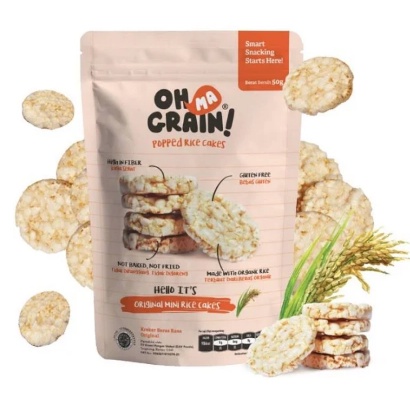 Oh Ma Grain Onion Chicken Organic Popped Rice Crackers Gluten Free 50g