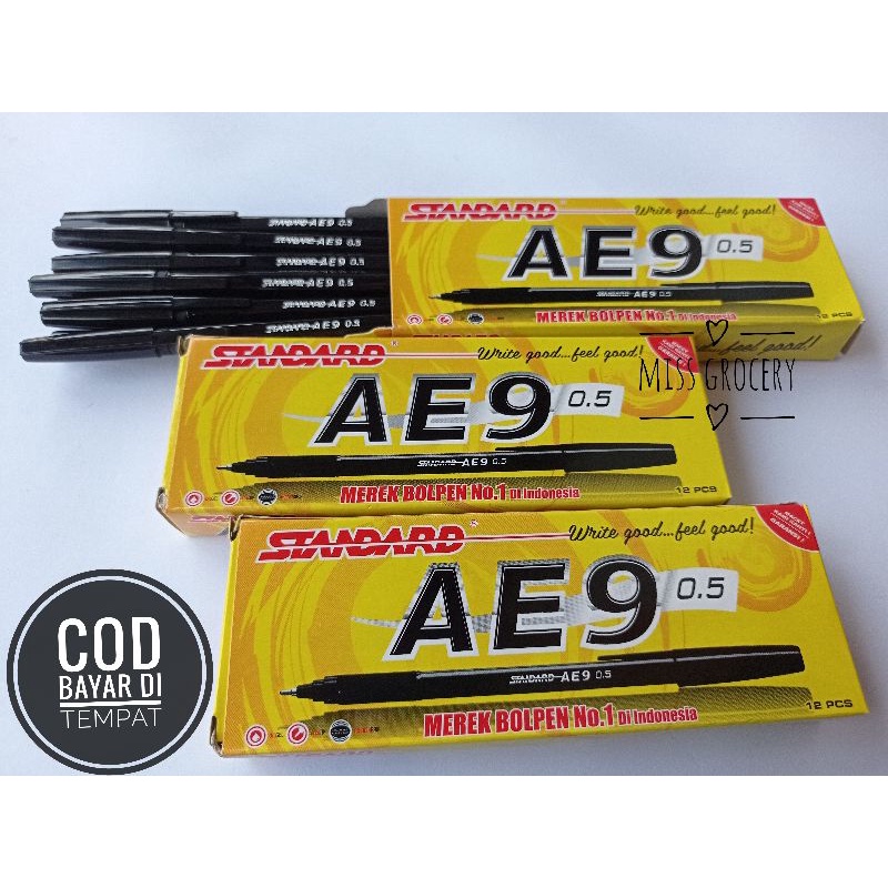 Pulpen Standart Ae9 0,5 mm hitam / bolpoint standart ae9