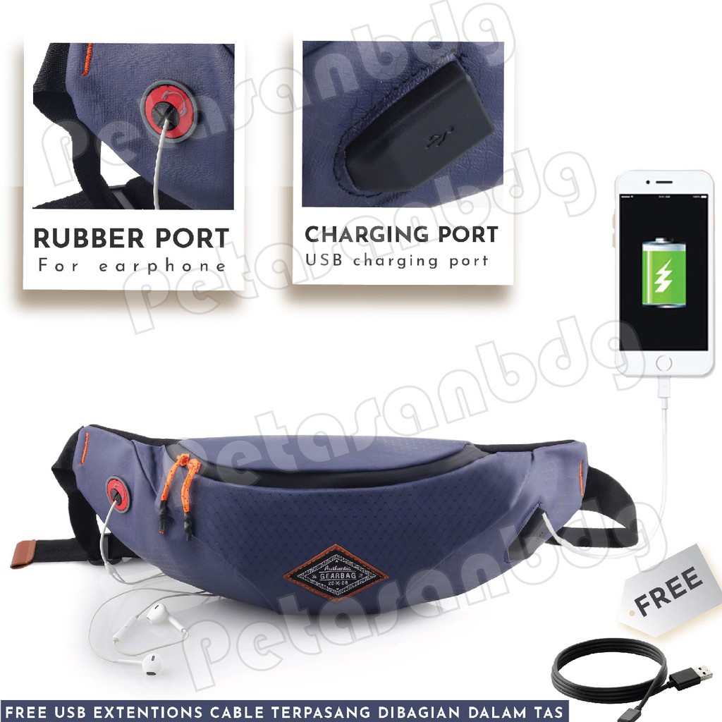 PTS - Tas Selempang Pria Waistbag Gear Bag 13110 VERM + FREE USB EXTENTIONS CABLE with CHARGING PORT