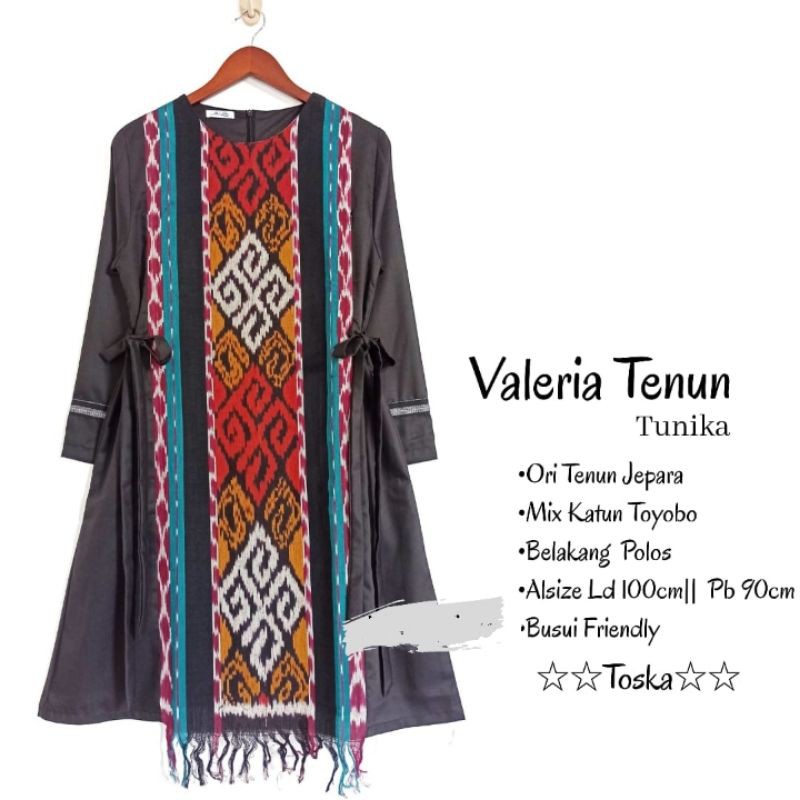 Dress / Tunik Etnik Bahan Tenun Kombinasi - Valeria Tenun