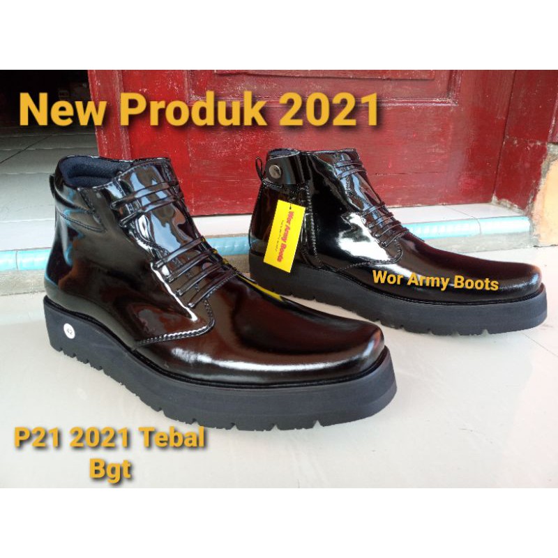 Sepatu Pdh kulit kilap model P2021 sol TEBAL bgt 3-5cm real Pict 100% harga promo Size 38-46 By Wor Army Boots