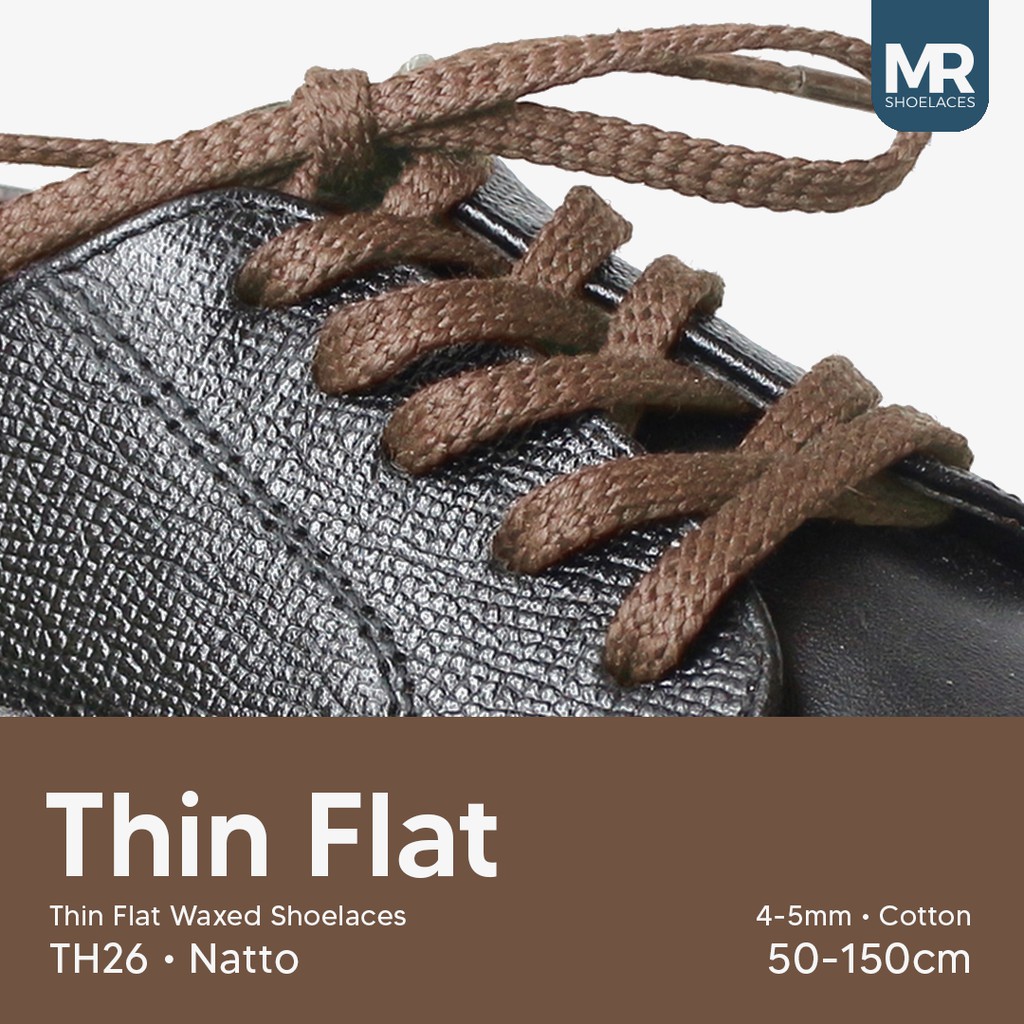 MR Shoelaces TH26 Natto (Coklat Muda) Tali Sepatu Lilin Gepeng Thin 3-4mm (Waxed Laces) 50cm 80cm 100cm 120cm 150cm