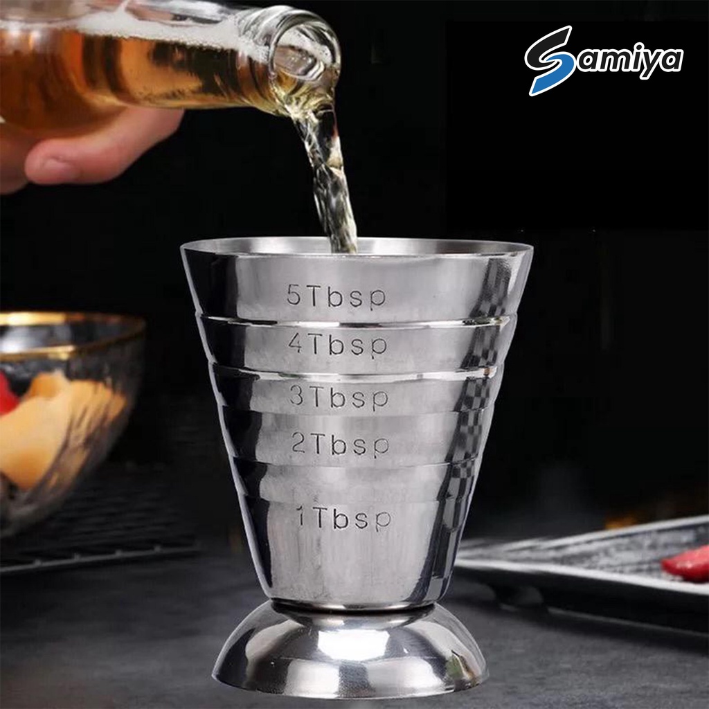 jigger gelas ukur 3in1 ml oz Tbsp / gelas takar stainless lengkap / measuring cup bar cocktail