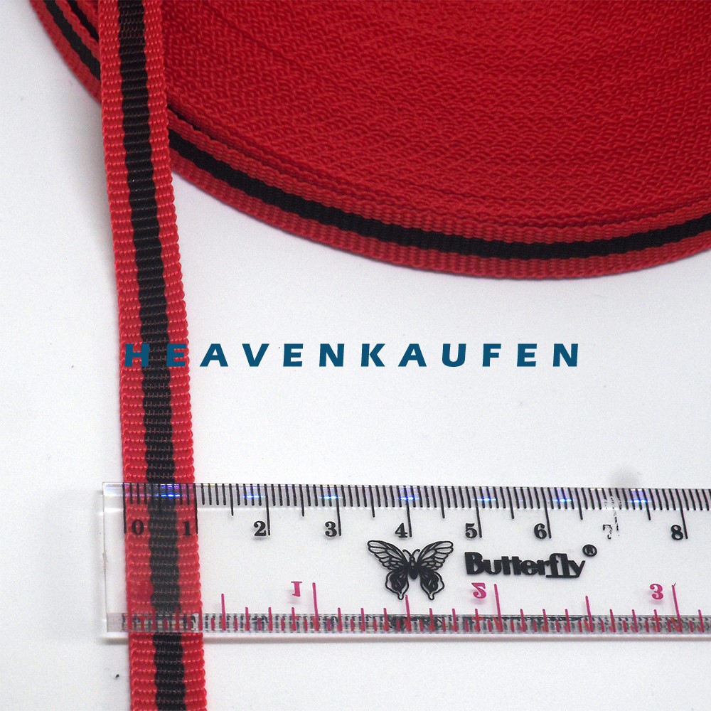 Tali Lanyard/Tali Gelang 1 cm Merah List Hitam Meteran