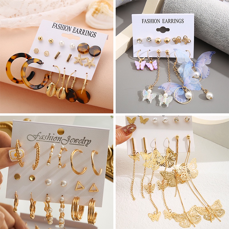 Set Anting Stud Hias Mutiara Kristal Rumbai Gaya Elegan Untuk Wanita