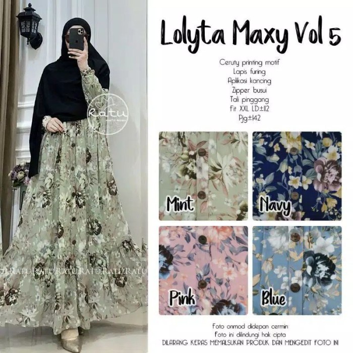Cantik Lolyta Maxy Vol 5/Gamis Ceruty Full Furing Terbaru/Dres Muslim Busui Terlaris