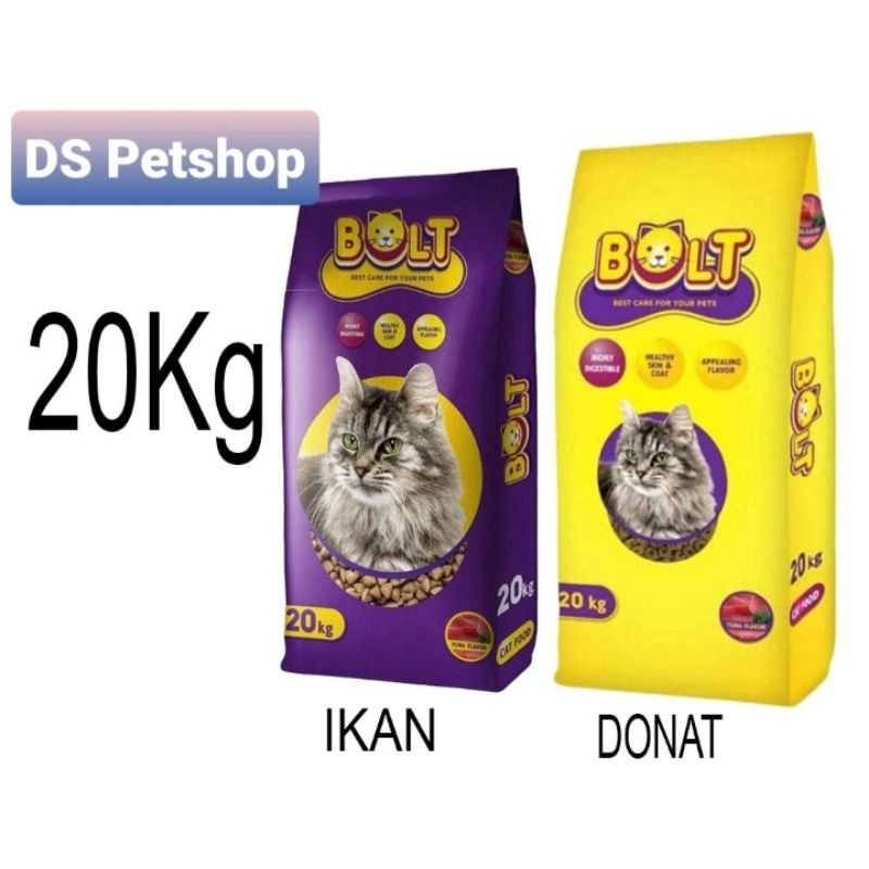 Bolt Cat kemasan 20kg | Makanan Kucing Bolt Cat Donat 20kg | Makanan Kucing Bolt Cat Ikan 20kg