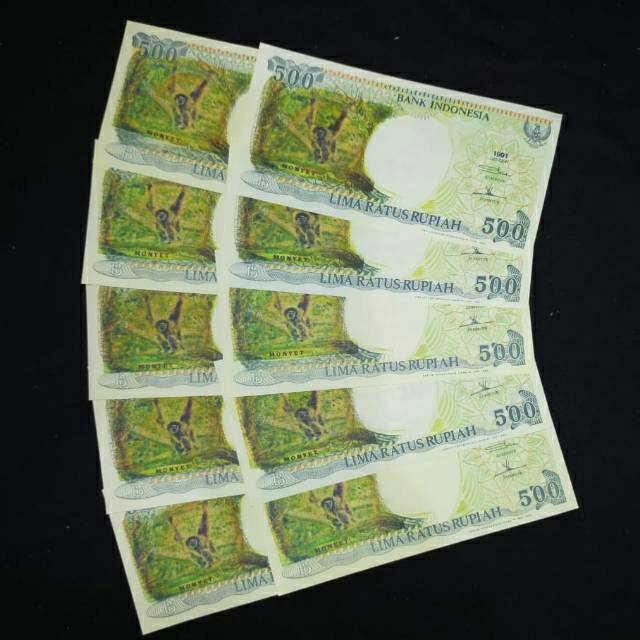 Uang kuno kertas 500 rupiah tahun 1991 UKA" MONYET GANTUNG 2 TANGAN
