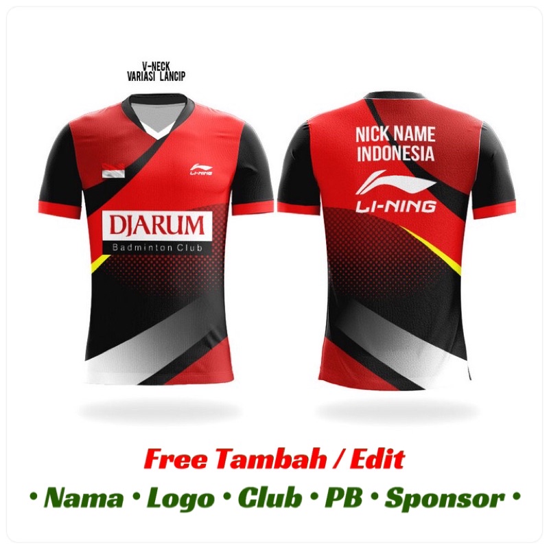 Jersey Baju Kaos Bulutangkis Badminton Custom Satuan Dryfit Premium Full Printing | LINING PB DJARUM