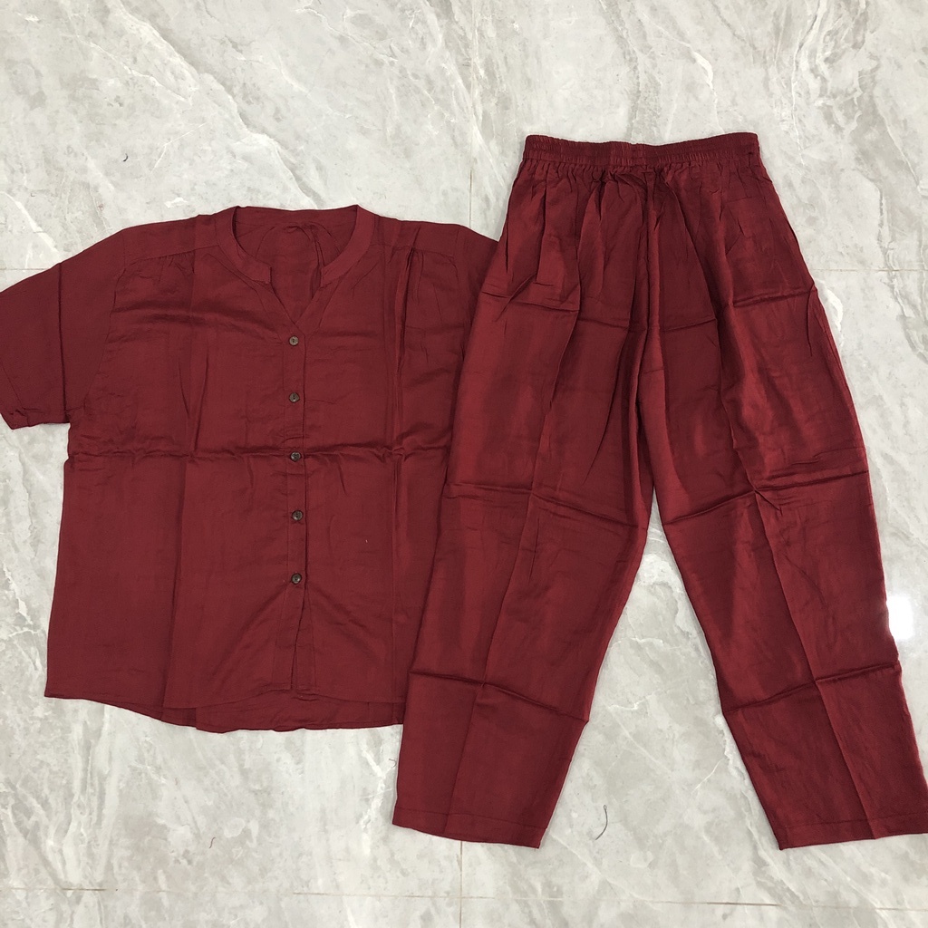 JUMBO Baju Tidur Wanita Piyama Setelan Rayon CP Celana Panjang - Polos-Chili Red