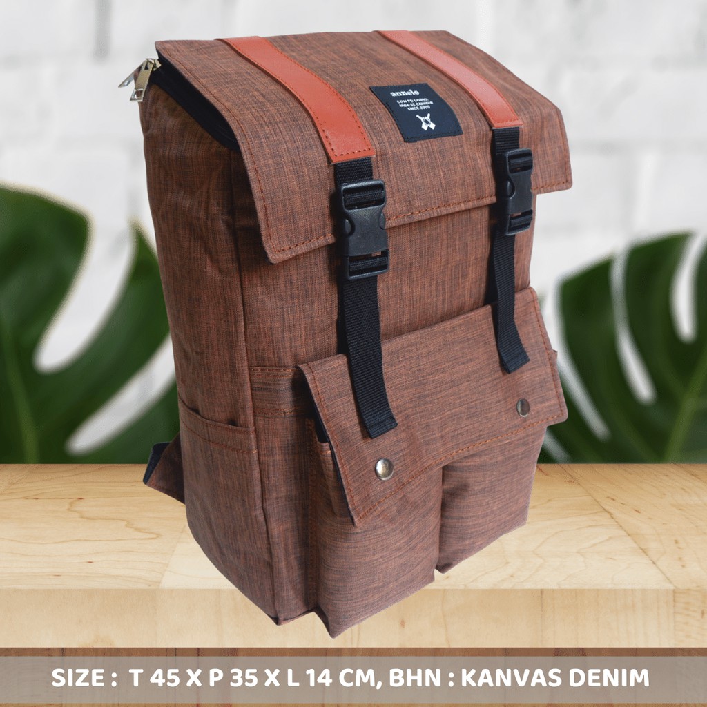 Ransel kanvas super premium tempat laptop bahan denim muat banyak barang ada tempat botol minum