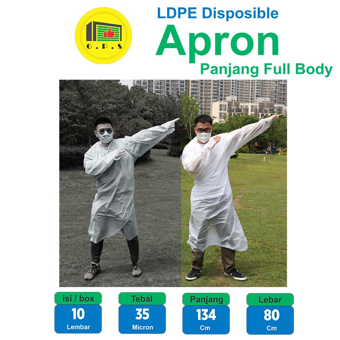 Apron Medis Lengan Panjang LDPE Export Quality