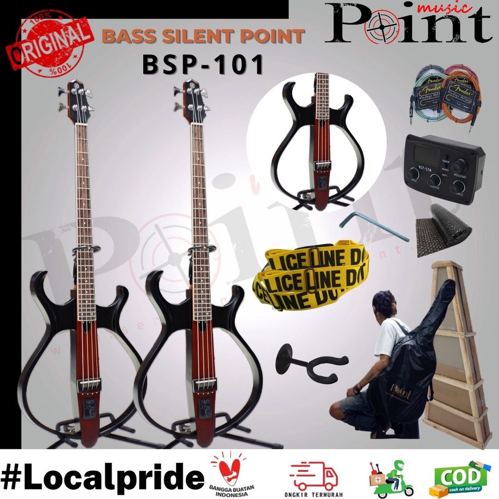 Gitar BASS Silent Original POINT Full Packing Kayu Aman - Music Point Semarang