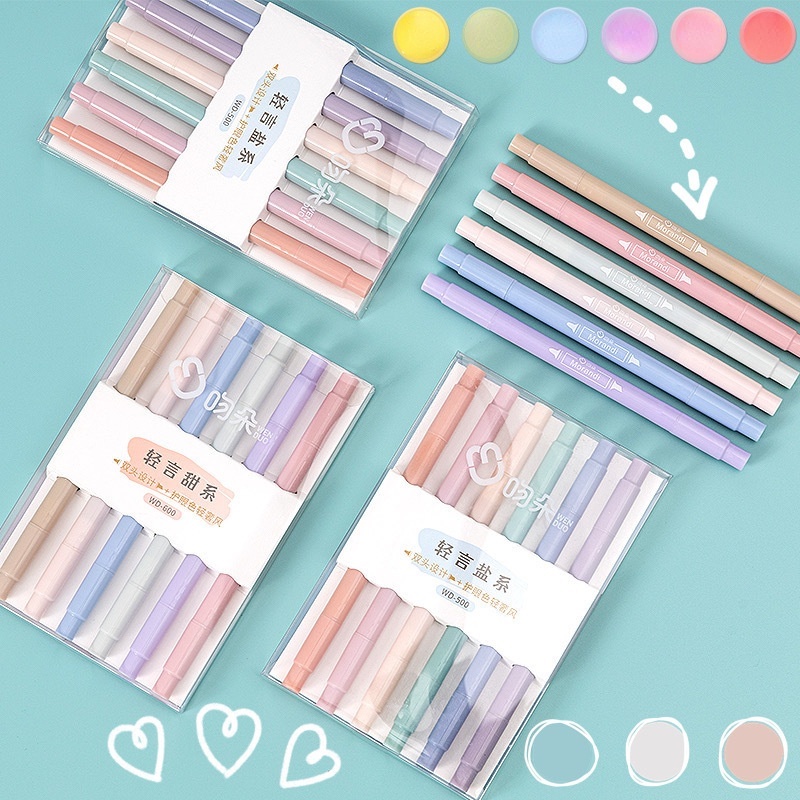 6pcs / Set Spidol Highlighter Ujung Ganda Warna Permen Untuk Diy Album Foto / Jurnal / Scrapbook