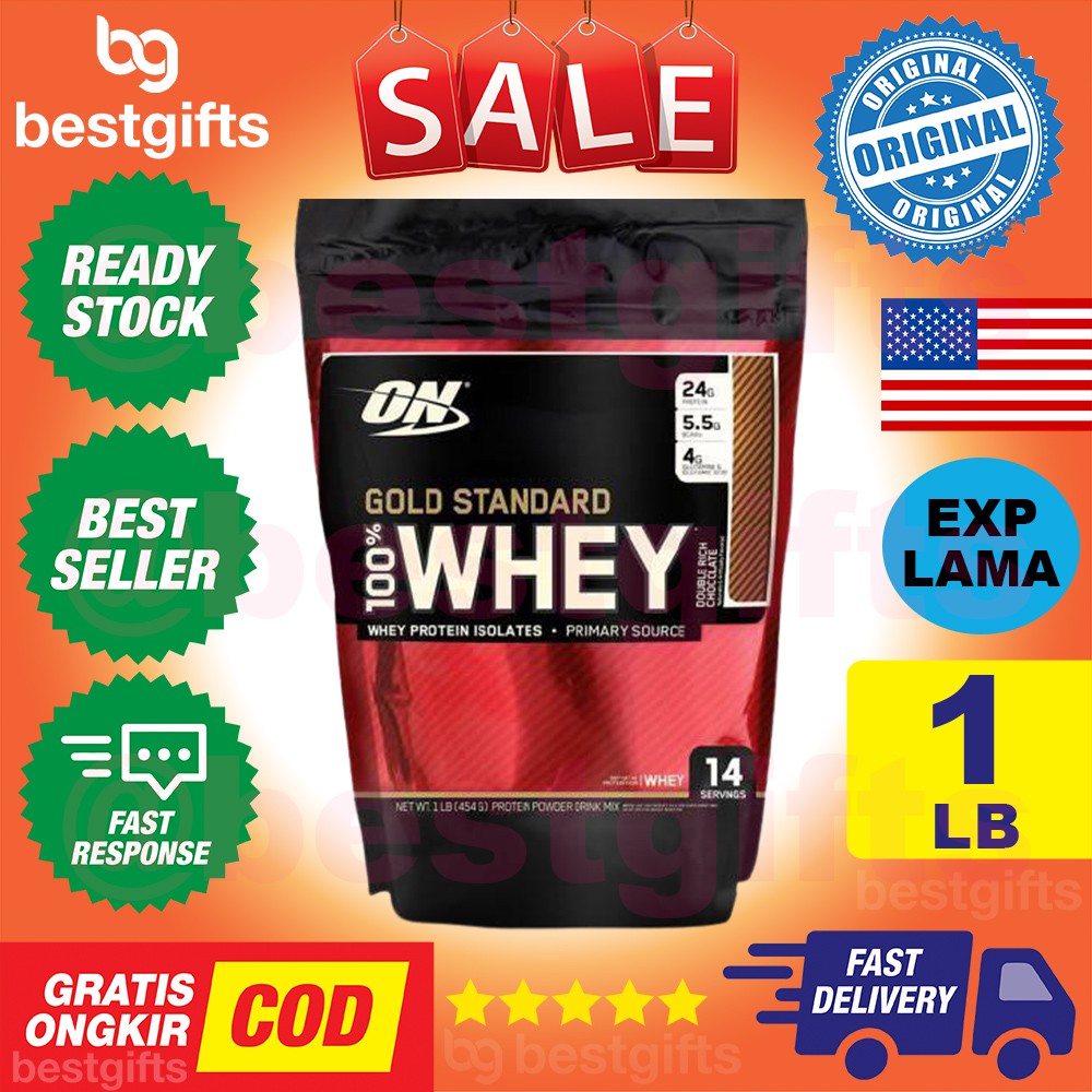 OPTIMUM NUTRITION ON GOLD STANDARD 100% WHEY PROTEIN ISOLATES CHOCOLATE COKLAT MASSA OTOT KUAT 1 LB