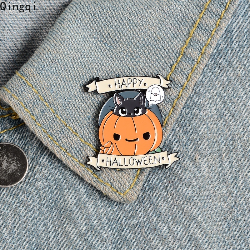 Bros Pin Enamel Desain Labu Penyihir Hantu Halloween