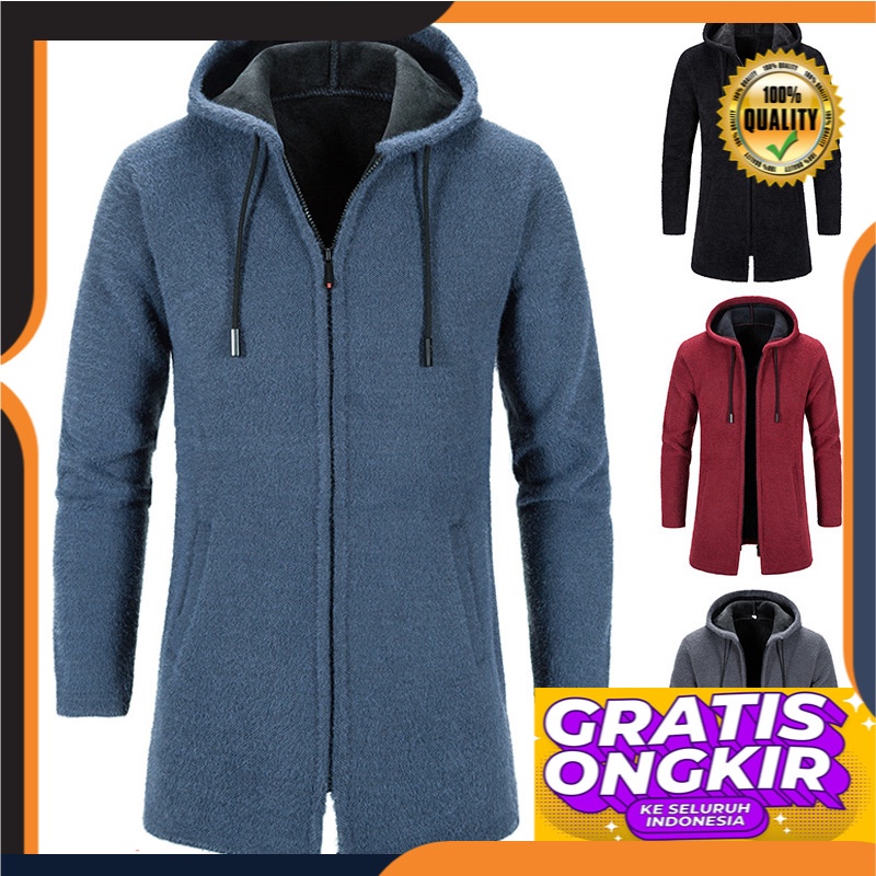 Pria Bulu Berlapis Tebal Sweater Sweater Bulu Beludru Hangat Cardigan santai Wol Man