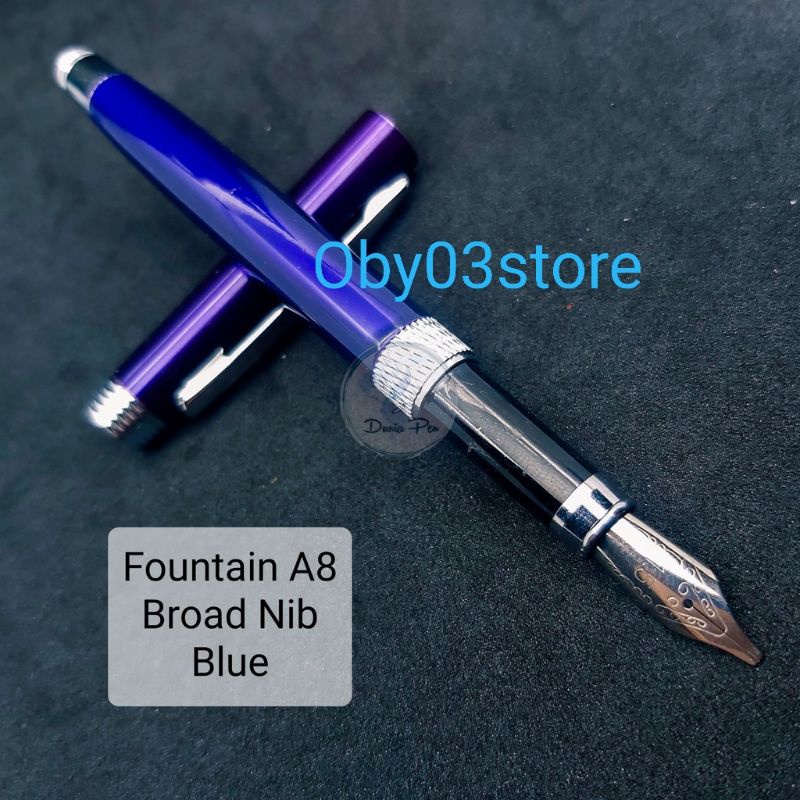 

Fountain Pen Kaligrafi A8 Blue Nib Broad 1.5mm Mata Lebar Pena Tinta Isi Ulang Pulpen Calligraphy Standard Ink Bahan Full Metal