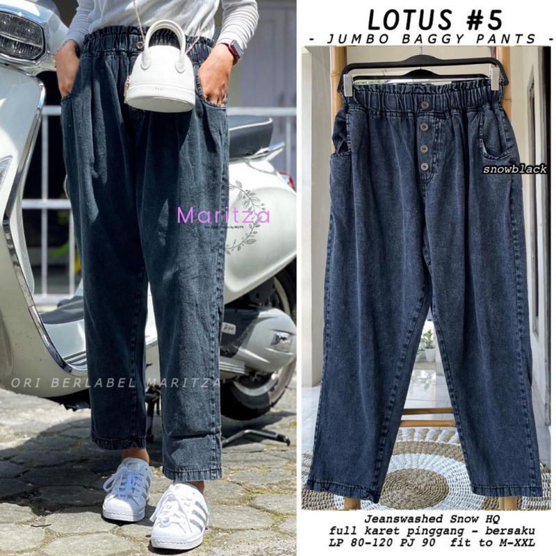 lotus #5 jumbo celana baggy jeans by maritza snowblack