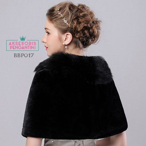 [PRODUK TERLARIS] AKSESORIS WEDDING BOLERO KARDIGAN BULU BLUDRU HITAM BBP017