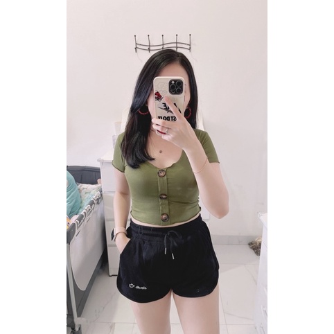 croptop kancing depan wanita.croptop button polos cwe spandek.atasan crop miurah