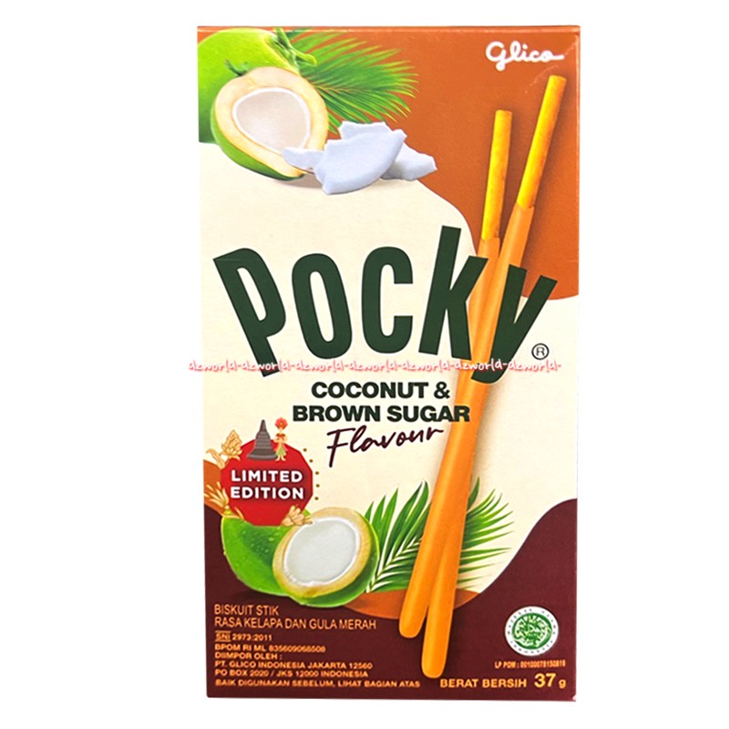 Glico Pocky Coconut &amp; Brown Sugar Flavour 37gr Coklat Stik Kelapa Gula Aren Gula Jawa Pocki Poki Poki Rasa Gula Chocolate Sticks Stick Biskuit lurus