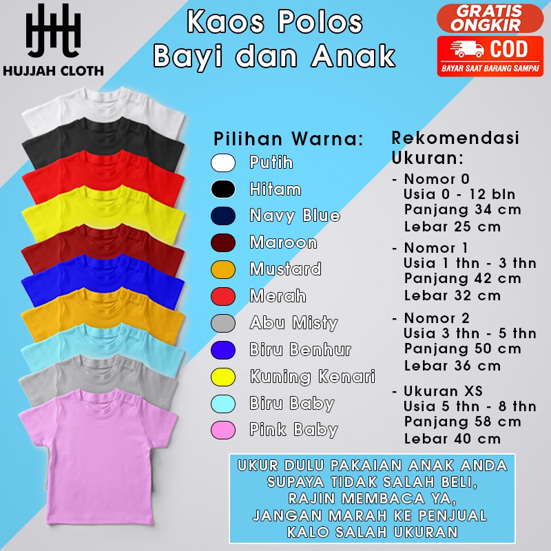 Kaos Polos Atasan Anak Bayi Laki Laki Perempuan New Born Umur 0 Bulan Umur 1 Tahun Umur 3 Tahun-1