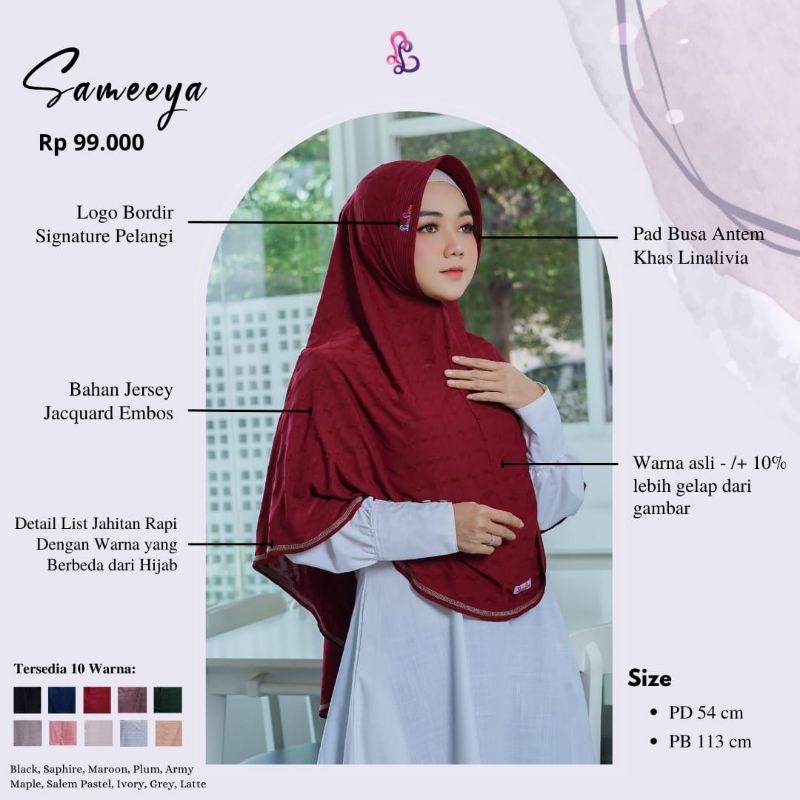 Sameeya by LinaLivia Hijab/Hijab syari/hijab jumbo