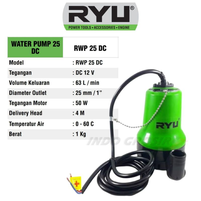 Ryu Pompa Celup Air Dc 12 V Water Pump RWP 25 DC Kolam Submersible Pump 12 Volt