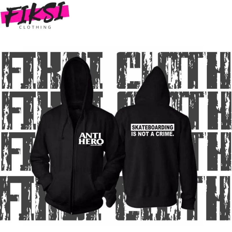 Jaket Sweater Hoodie Zipper Anti Hero Script - Fiksi Clothing