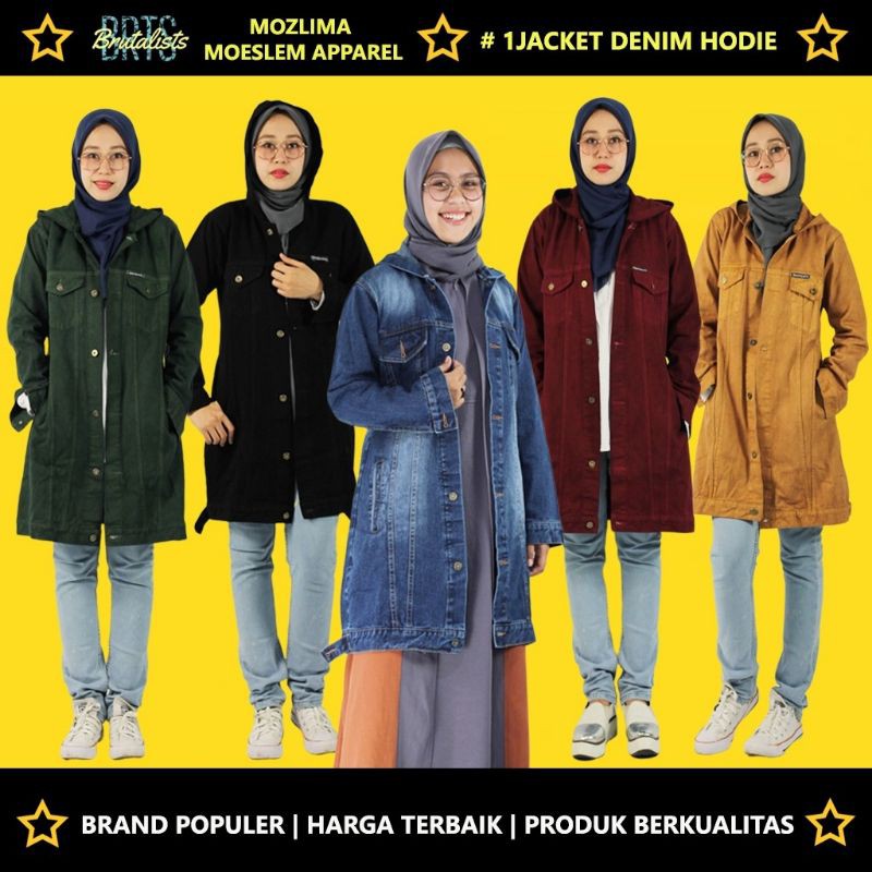 MOZLIMA MOESLEM APPAREL/JAKET PANJANG WANITA/JAKET JEANS CEWEK/JAKET HIJAB JEANS/JACKET DENIM HOODIE