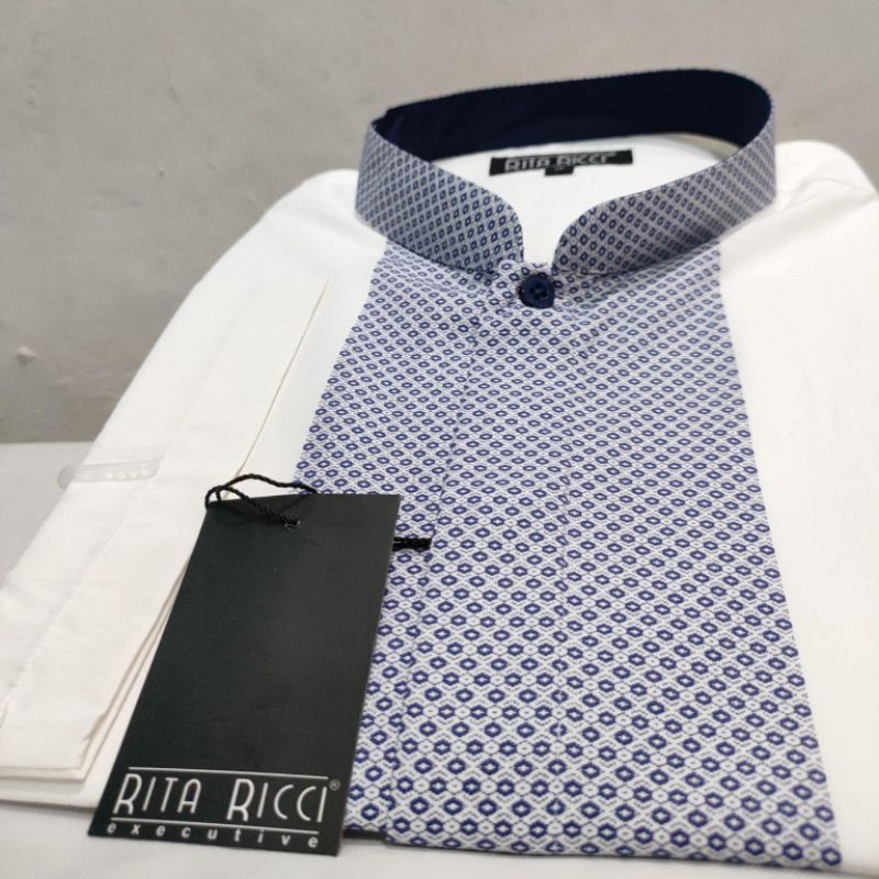 Koko Jumbo Putih Bordir Biru Keabuan Reguler Rita Ricci Lengan Panjang