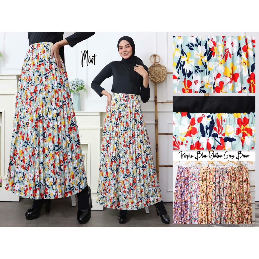 ROK PLISKET MOTIF BUNGA HIBICUS // ROK MOTIF BUNGA // ROK PLISKET MOTIF BUNGA // ROK PLISKET SKIRT MOTIF HIBICUS BAHAN HYGET PREMIUM