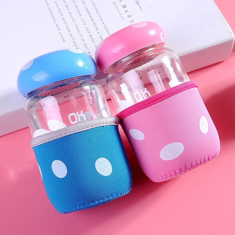 ~ PIYOSHI08 ~ Botol Kaca Cover Bentuk Jamur Mini Mushroom Tea Cup 300 Ml Lucu Murah AF51