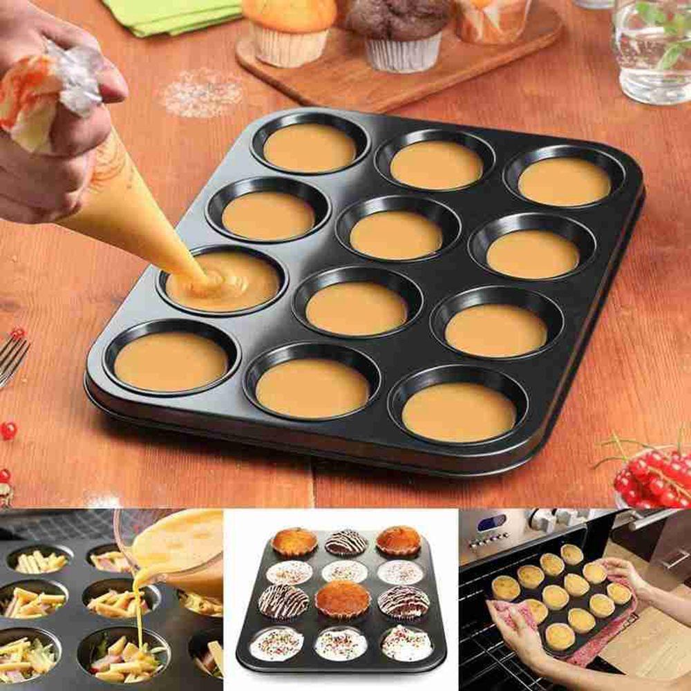 [Elegan] Cupcake Baking Tray Carbon Steel Loyang Cupcake Bulat Baking Dish Loyang Anti Lengket