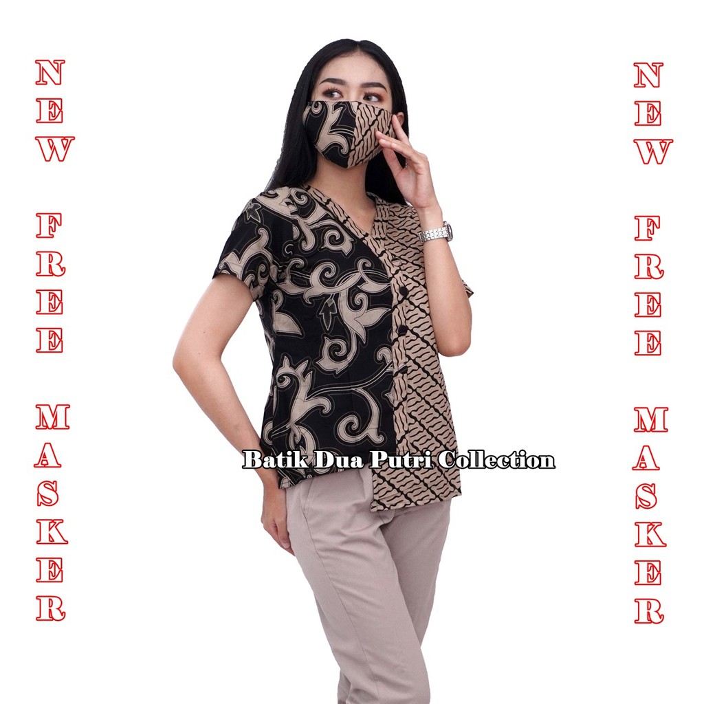 Batik Wanita Modern atasan Blouse Putri Kembar Coklat Muda