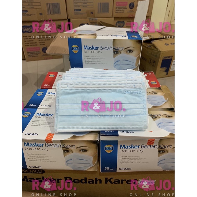 MASKER MEDIS ONEMED 3PLY ISI 50 pcs warna Biru