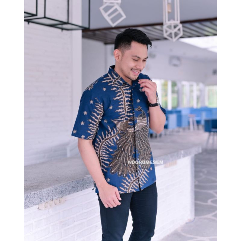 PREMIUM batik pria lengan pendek kamulyan navy katun halus baturaden reguler fit