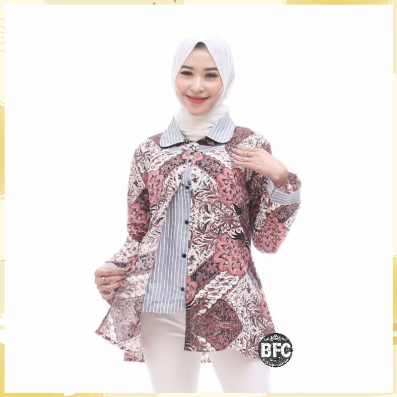 tey-17 Batik wanita ASJ SA HRB026 Kenongo Kemeja Tosca Pendek-BOLERO SENO HITAM