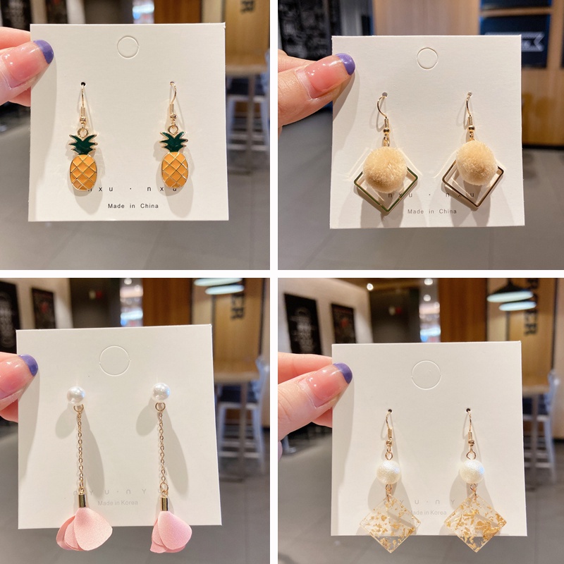 Anting Rumbai Geometris Asimetris Gaya Korea Eropa retro
