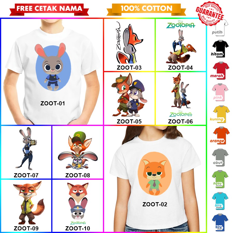 [FREE NAMA!!] Baju Kaos COUPLE  ANAK DAN DEWASA ZOOTOPIA ZOO TOPIA BANYAK MOTIF